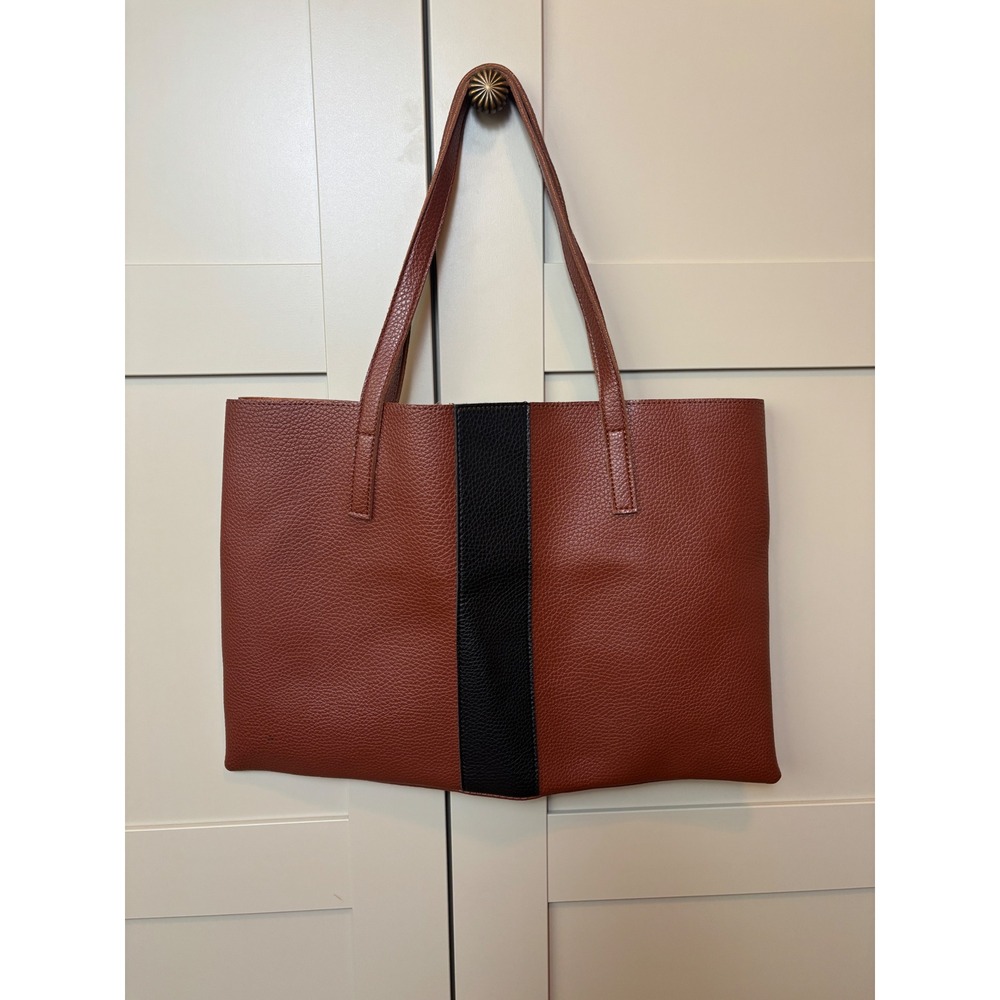 Vince Camuto Pebbled Vegan Leather Tote Bag Cognac Brown Minimalist Work
